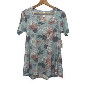 NWT LuLaRoe Cute Pastel Blue Floral Print Short-Sleeve Tunic Top Women's Size XS